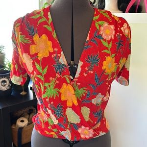 Zara draped red floral top size S